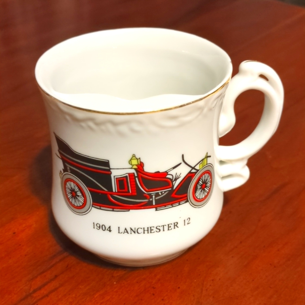 Vintage mustache cup 1904 Lanchester 12 transportation antique car vehicle
